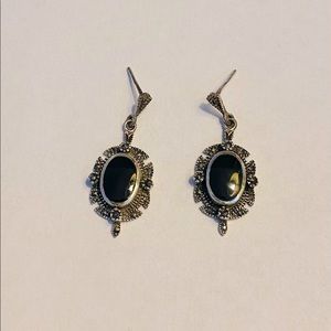 Vintage Earrings onyx and marcasite
